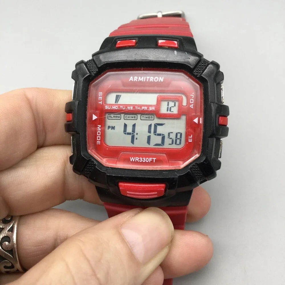 Armitron Pro Sport 40/8244 Mens Watch 48mm Red Black Digital 100M New Battery